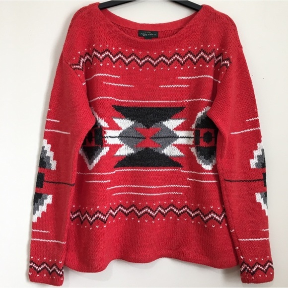 Vintage Ralph Lauren Aztec Southwest Tribal Red Crew Neck Hand Knit sweater L - Picture 1 of 15